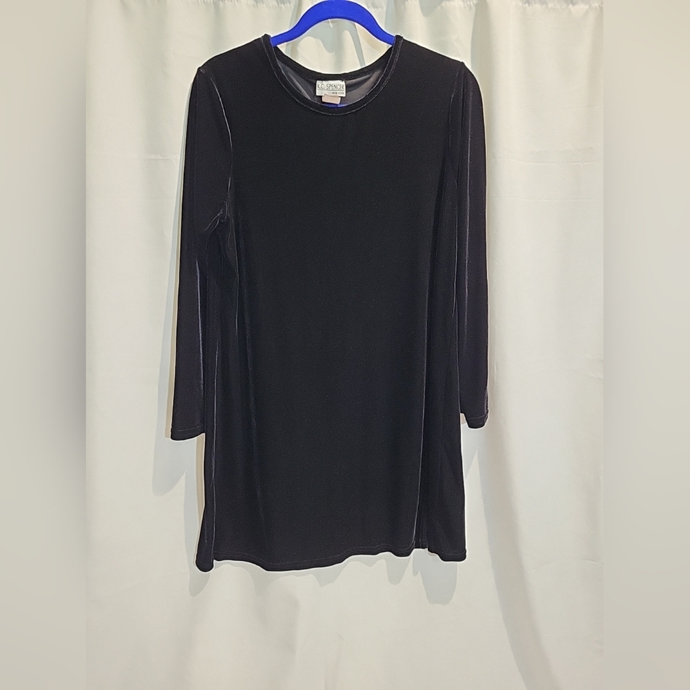 Vintage K.C Spencer Slinky Black Velvet Dress Womans Size 14 Classic Minimalist